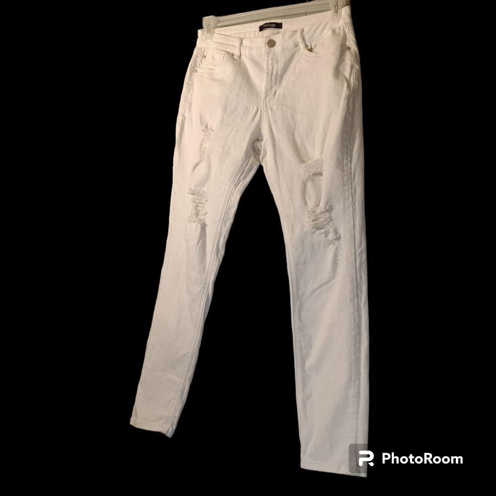 Refuge Distressed White Straight Leg Jeans 12